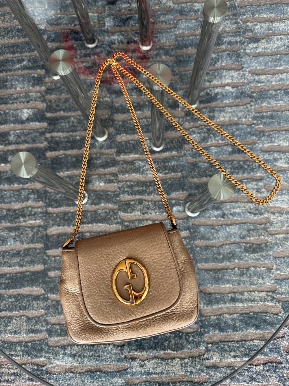 🔥 Gucci Vintage Gold Leather Chain Crossbody Shoulder Bag Y2K Rare